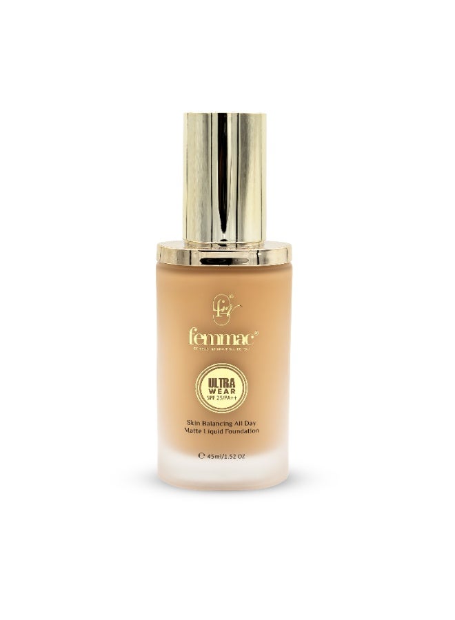 FEMMAC Ultra Wear Matte Liquid Foundation – Long Lasting Full Coverage, Oil Control, Smooth Finish, Hydrating Formula with UV Filters & Jojoba Oil - Image 1